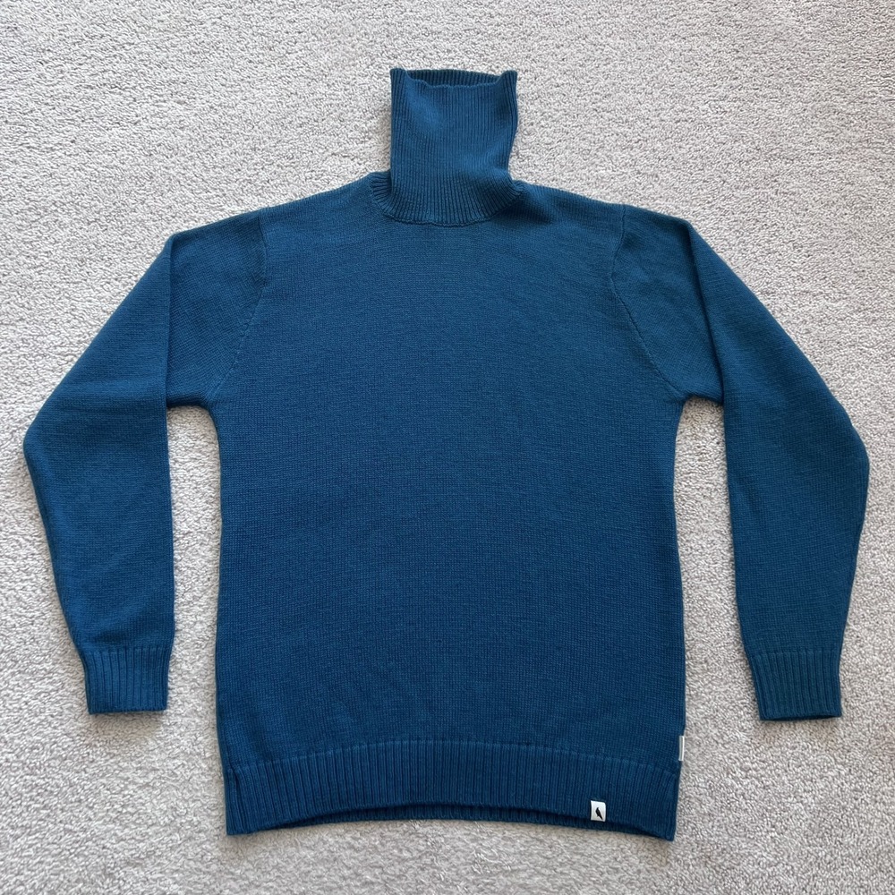 Peregrine Turtleneck Sweater Mens Large Blue Wool Knit Made In England Winter